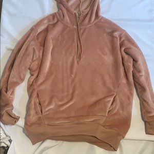 express fuzzy hooded pullover with pockets